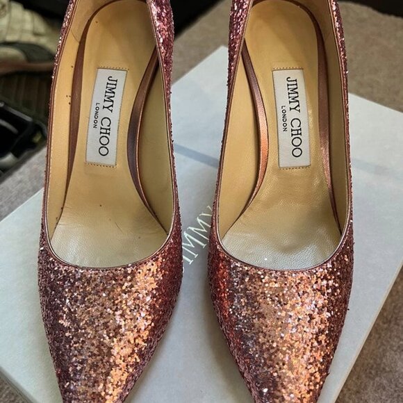 Jimmy Choo Pink Glitter Pointed Pumps - Picture 4 of 9